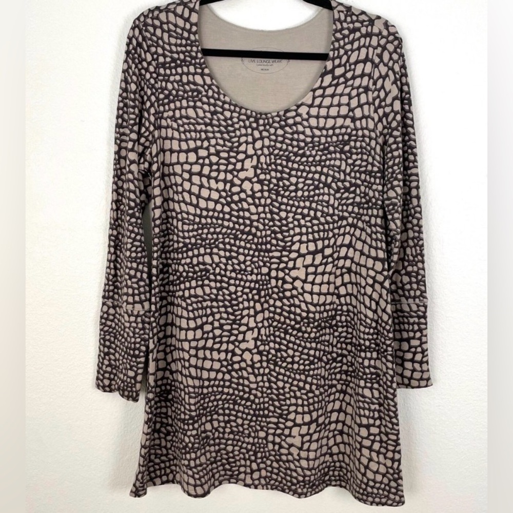 Soma Live LS Loungewear Pattern Tunic Top/Dress XL Black/Tan Scoop Neck Casual
